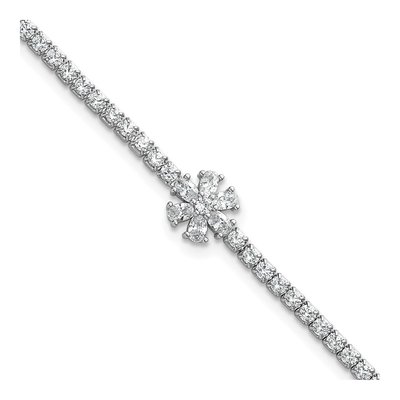 Sterling Silver CZ Flower Tennis Bracelet