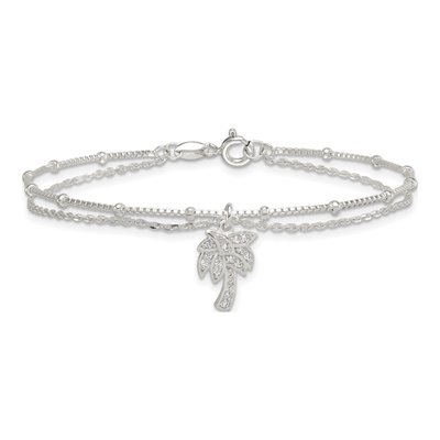 Sterling Silver CZ Palm Tree Double Strand Bracelet – view 4