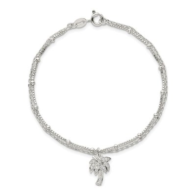 Sterling Silver CZ Palm Tree Double Strand Bracelet – view 5