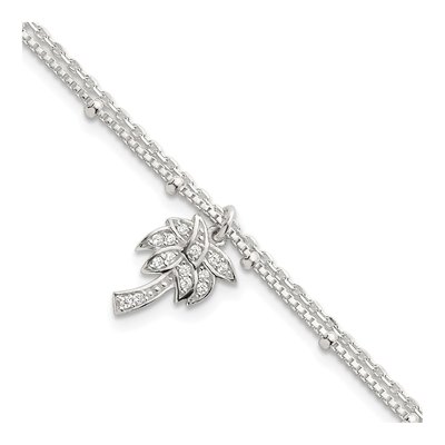 Sterling Silver CZ Palm Tree Double Strand Bracelet