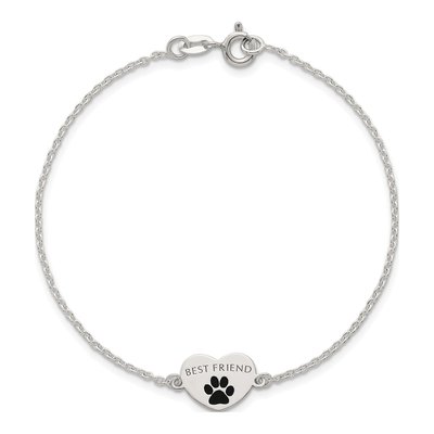 Sterling Silver Best Friend Pawprint Heart Charm Bracelet – view 5