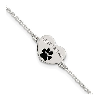 Sterling Silver Best Friend Pawprint Heart Charm Bracelet