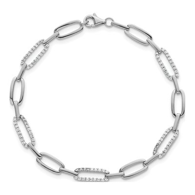 Sterling Silver CZ Paperclip Bracelet – view 5