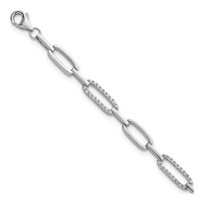 Sterling Silver CZ Paperclip Bracelet