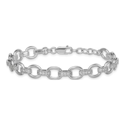 Sterling Silver CZ Oval Link Bar Bracelet – view 4