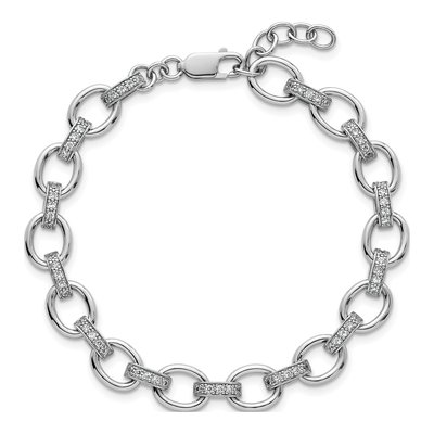 Sterling Silver CZ Oval Link Bar Bracelet – view 5