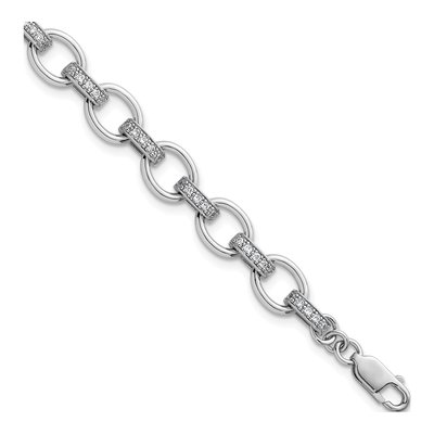 Sterling Silver CZ Oval Link Bar Bracelet