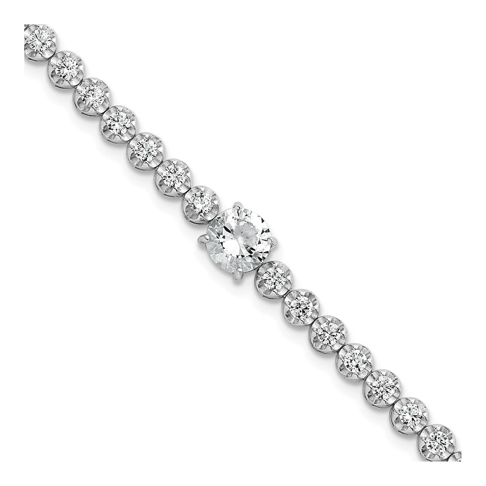 Sterling Silver Rhodium-Plated Polished Fancy Round Cz 7.25 Inch Bracelet with Box Catch Clasp