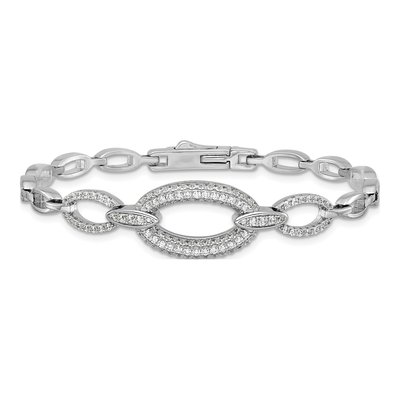 Sterling Silver CZ Oval Link Bracelet – view 4