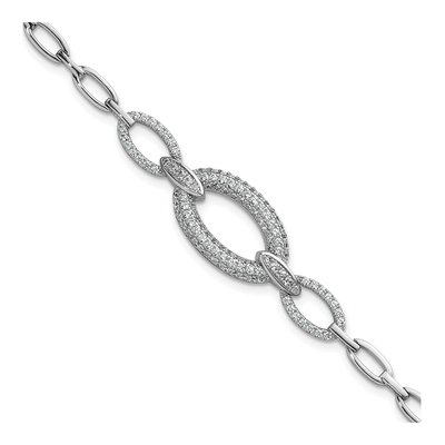 Sterling Silver CZ Oval Link Bracelet