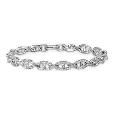 Sterling Silver CZ Anchor Link Bracelet – view 4