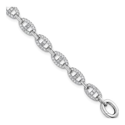 Sterling Silver CZ Anchor Link Bracelet