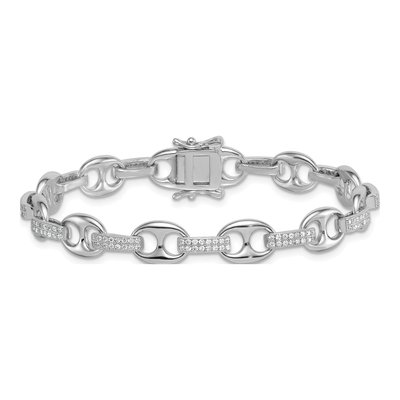 Sterling Silver CZ Oval Mariner Link Bracelet – view 4