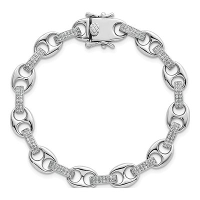 Sterling Silver CZ Oval Mariner Link Bracelet – view 5
