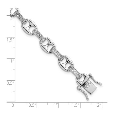 Sterling Silver CZ Oval Mariner Link Bracelet – view 6