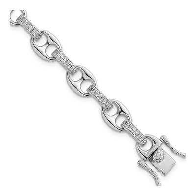 Sterling Silver CZ Oval Mariner Link Bracelet