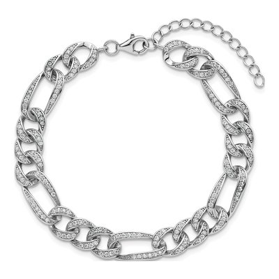 Sterling Silver CZ Figaro Bracelet – view 5
