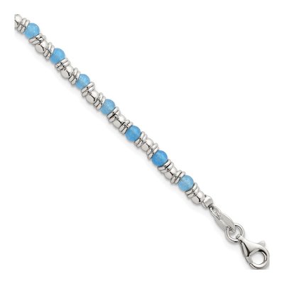 Sterling Silver Agate Beaded Bracelet