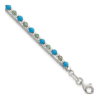 Sterling Silver Turquoise Aventurine Beaded Bracelet