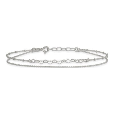 Sterling Silver Beaded Hearts Double Strand Anklet – view 4
