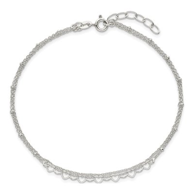 Sterling Silver Beaded Hearts Double Strand Anklet – view 5