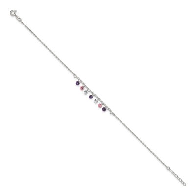 Sterling Silver CZ Multicolor Hearts Anklet – view 3