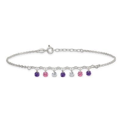 Sterling Silver CZ Multicolor Hearts Anklet – view 4