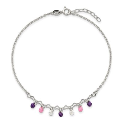 Sterling Silver CZ Multicolor Hearts Anklet – view 5