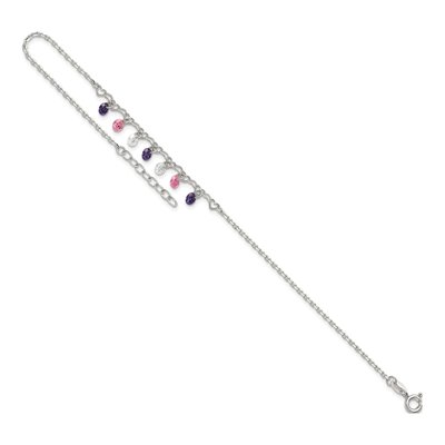 Sterling Silver CZ Multicolor Hearts Anklet – view 6