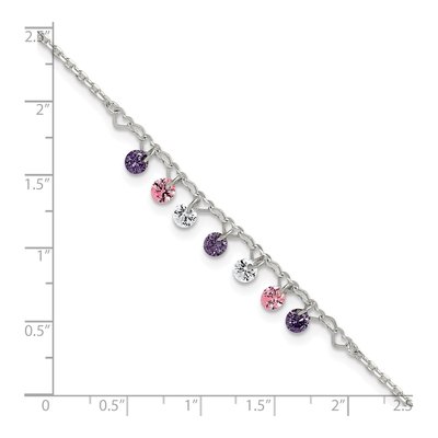 Sterling Silver CZ Multicolor Hearts Anklet – view 7