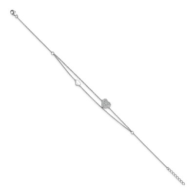 Sterling Silver CZ Heart Two-Strand Anklet – view 3