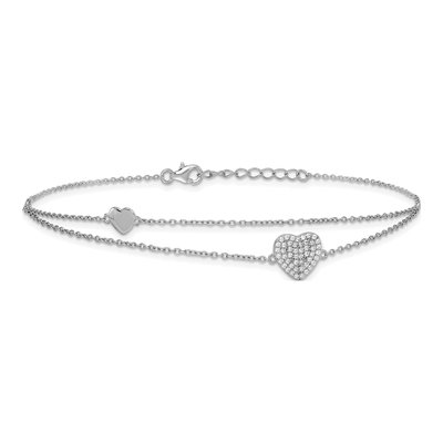 Sterling Silver CZ Heart Two-Strand Anklet – view 4