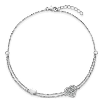 Sterling Silver CZ Heart Two-Strand Anklet – view 5
