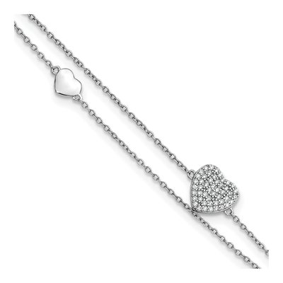 Sterling Silver CZ Heart Two-Strand Anklet