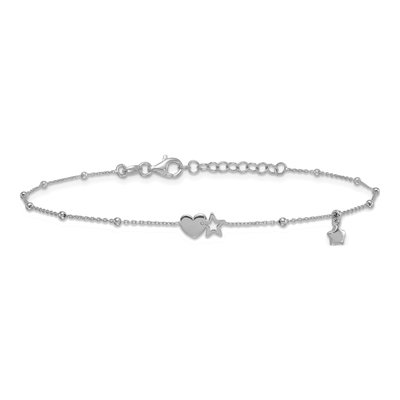 Sterling Silver Heart Stars Anklet – view 4