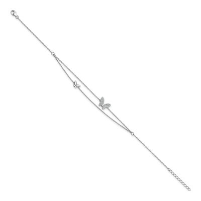 Sterling Silver CZ Butterfly 2-Strand Anklet – view 3