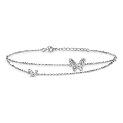 Sterling Silver CZ Butterfly 2-Strand Anklet – view 4