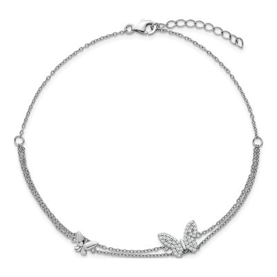 Sterling Silver CZ Butterfly 2-Strand Anklet – view 5