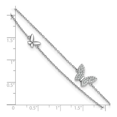 Sterling Silver CZ Butterfly 2-Strand Anklet – view 6