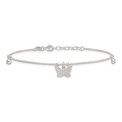 Sterling Silver Beaded Butterfly Anklet – view 4