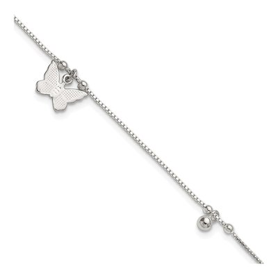 Sterling Silver Beaded Butterfly Anklet