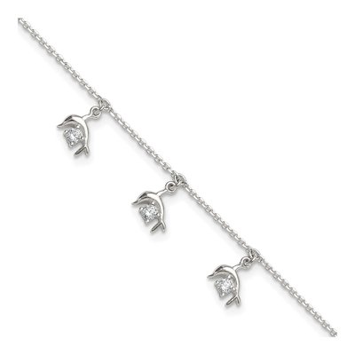 Sterling Silver CZ Dolphin Anklet