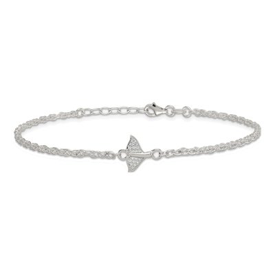 Sterling Silver CZ Whale Tail Anklet – view 4