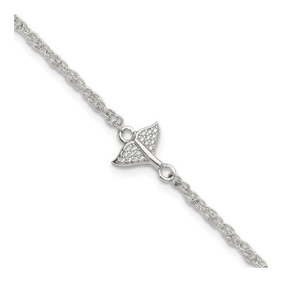 Sterling Silver CZ Whale Tail Anklet