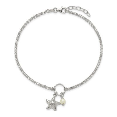 Sterling Silver Freshwater Cultured Pearl Starfish Anklet – view 4