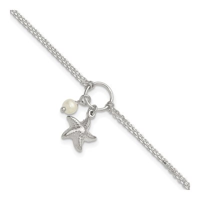 Sterling Silver Freshwater Cultured Pearl Starfish Anklet