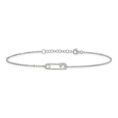 Sterling Silver CZ Safety Pin Anklet – view 4