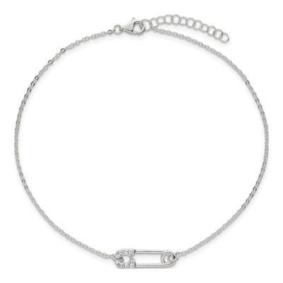 Sterling Silver CZ Safety Pin Anklet – view 5