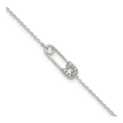 Sterling Silver CZ Safety Pin Anklet