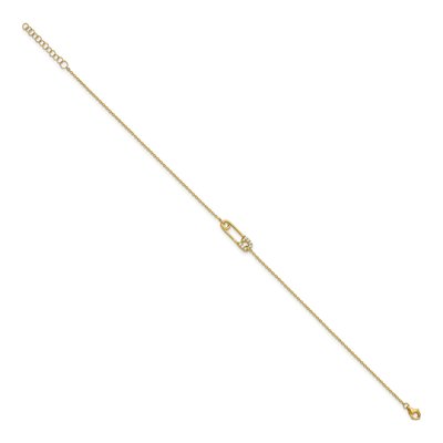 Gold-Plated Sterling Silver CZ Safety Pin Anklet – view 3